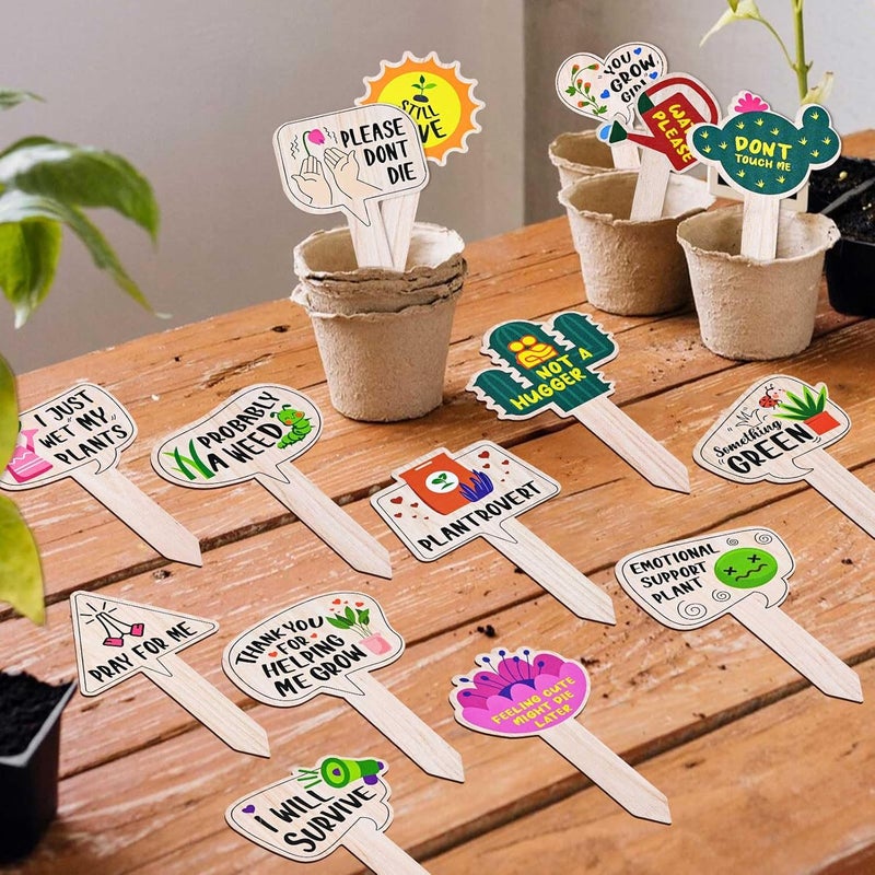 JUYRLE Funny Plant Labels - 15 Pack Garden Markers for Succulent Flowers, Greenery, Seedling Plants - Waterproof, Outdoor/Indoor Patio Tags, Garden Stakes - Image 4